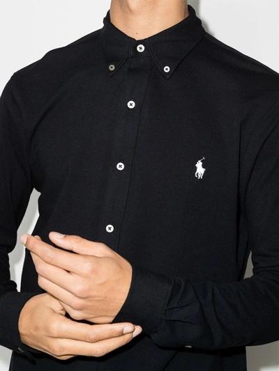 Polo Ralph Lauren Black Shirt With Button-down Collar And Pony Embroidery On The Front In Blue