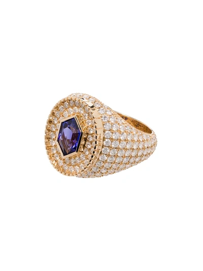 Shop O Thongthai 14kt Yellow Gold Fancy Cut Tanzanite/diamond Ring