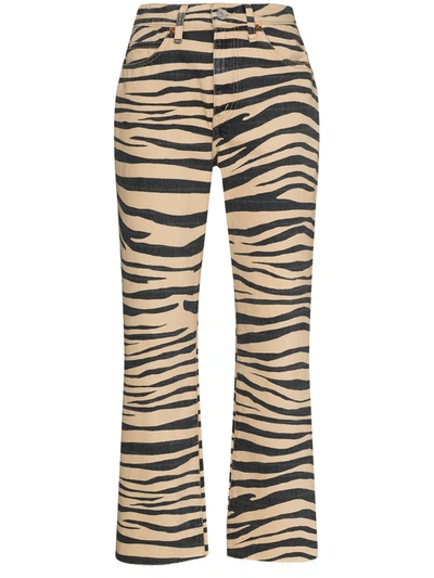 Re/done + Net Sustain 70s Cropped Frayed Tiger-print High-rise Flared Jeans  In Animal | ModeSens