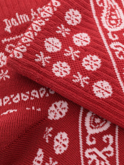 Shop Palm Angels Bandana-print Ribbed Socks In Red