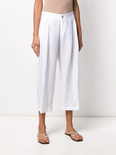 Shop Ermanno Scervino Striped Cropped Trousers In White