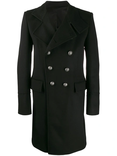 Shop Balmain Double-breasted Mid-length Coat In Black