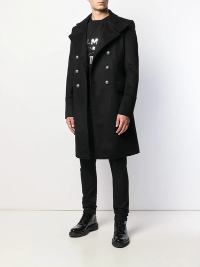 Shop Balmain Double-breasted Mid-length Coat In Black