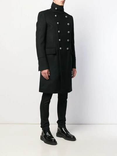 Shop Balmain Double-breasted Mid-length Coat In Black