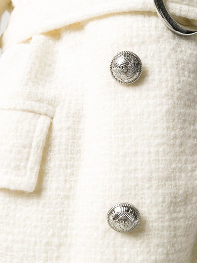 Shop Balmain Double-breasted Knitted Coat In White