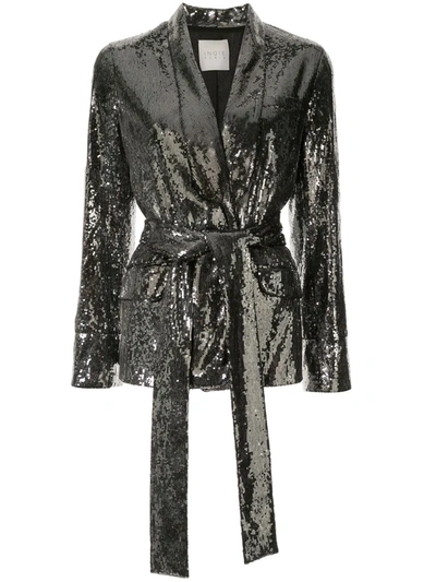 Shop Ingie Paris Sequin Belted Blazer In Silver