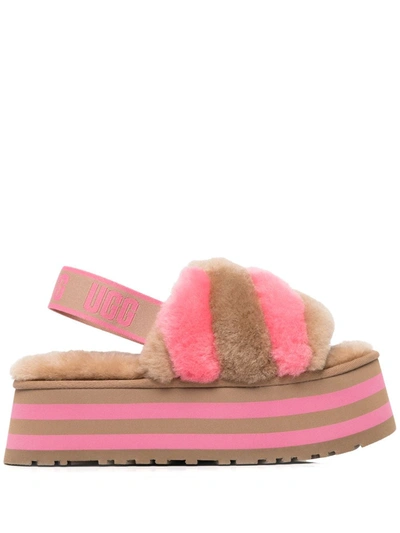 Ugg Disco Stripe Sheepskin Slide Slingback Sandals In Rosa