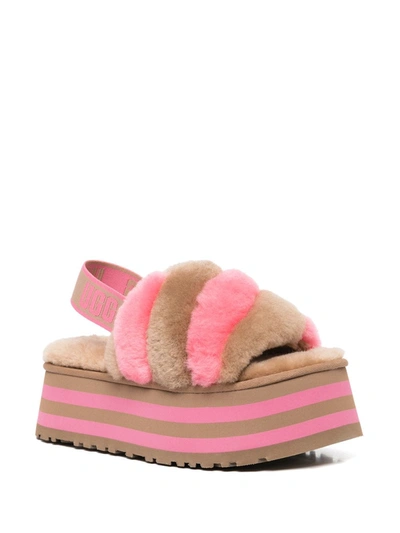 Ugg Disco Stripe Sheepskin Slide Slingback Sandals In Rosa