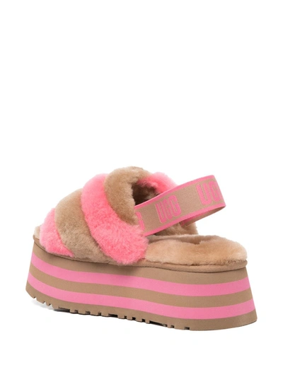 Ugg Disco Stripe Sheepskin Slide Slingback Sandals In Rosa