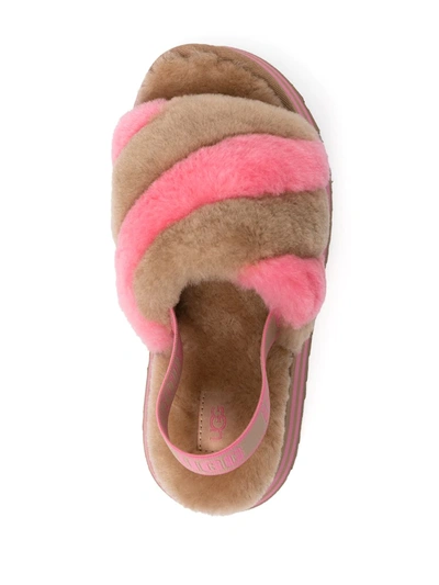 Ugg Disco Stripe Sheepskin Slide Slingback Sandals In Rosa