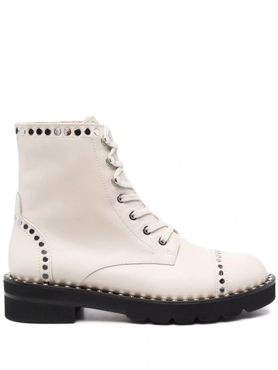 Shop Stuart Weitzman Mila Lift Studded Ankle Boots In Weiss