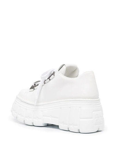 Shop Miu Miu Ridged-sole Lace-up Sneakers In Bianco
