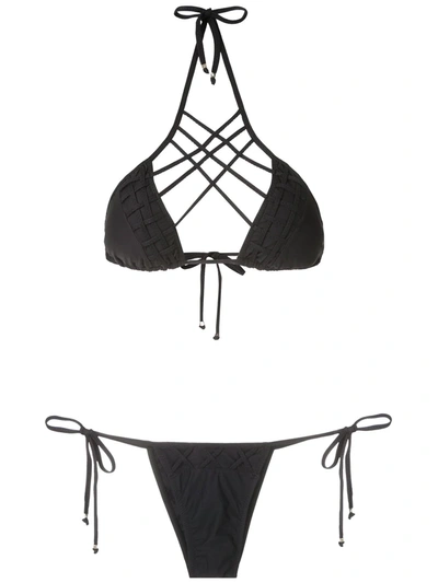 Shop Amir Slama Strappy Triangle Bikini Set In Black