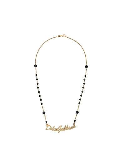 Shop Dolce & Gabbana Logo Script Necklace In Black