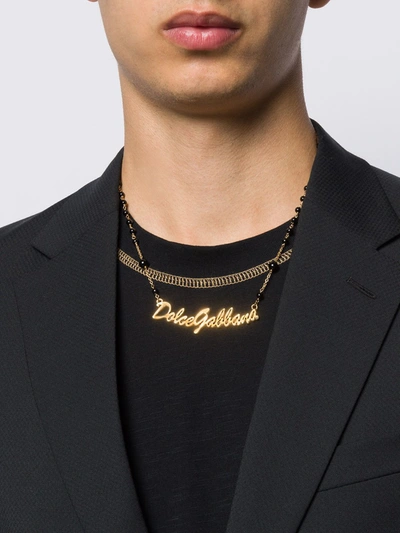 Shop Dolce & Gabbana Logo Script Necklace In Black