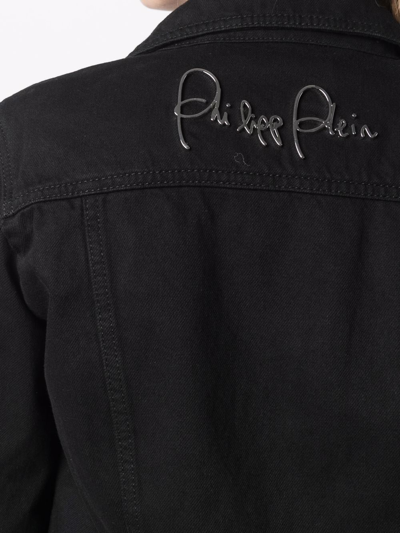 Shop Philipp Plein Logo-plaque Denim Jacket In Schwarz