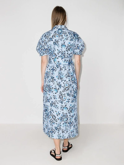 Shop Erdem Frederick Floral-print Cotton Midi Dress In Blue