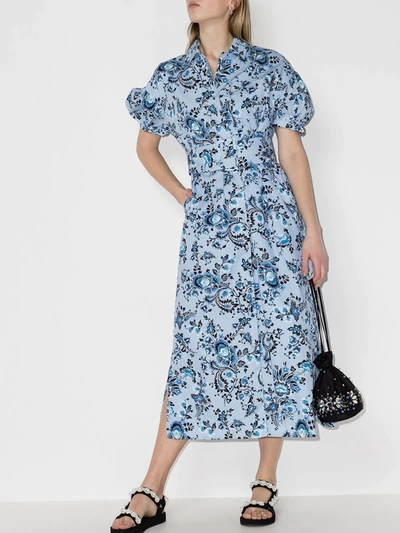 Shop Erdem Frederick Floral-print Cotton Midi Dress In Blue