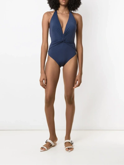 Shop Brigitte Swimsuit With Twisted Detail In Blue