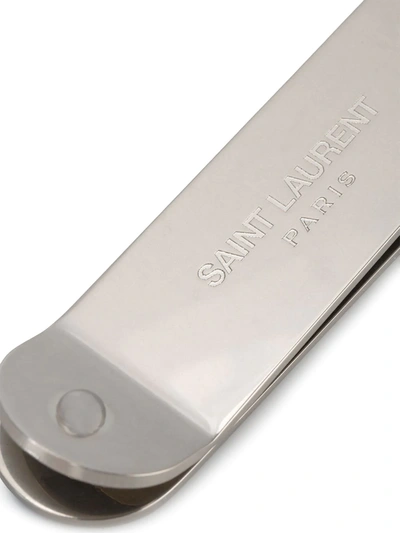 Shop Saint Laurent Logo Engraved Money Clip In Silver