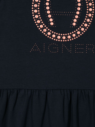 Shop Aigner Logo-print Cotton Dress In Blue
