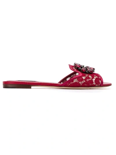 Shop Dolce & Gabbana Rainbow Lace Brooch-detail Sandals In Red