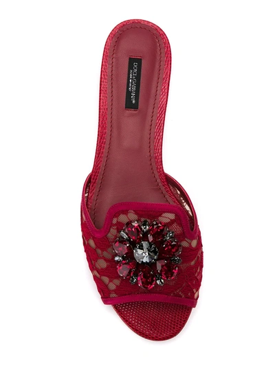 Shop Dolce & Gabbana Rainbow Lace Brooch-detail Sandals In Red