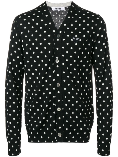 Comme Des Garçons Play Dot Print Wool Cardigan With Black Emblem In Black