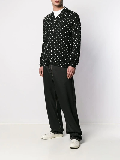 Comme Des Garçons Play Dot Print Wool Cardigan With Black Emblem In Black