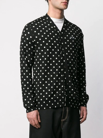 Comme Des Garçons Play Dot Print Wool Cardigan With Black Emblem In Black