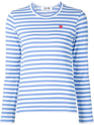 Shop Comme Des Garçons Play Heart Logo Striped T-shirt In Blue