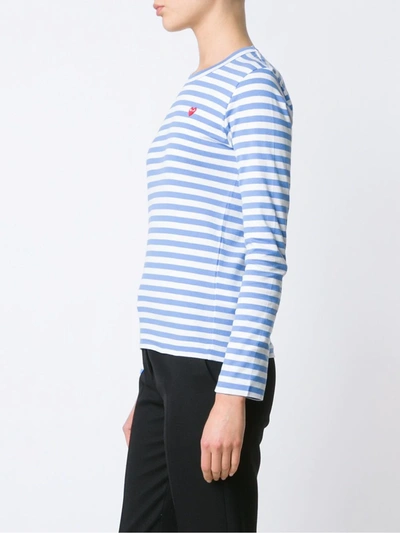 Comme Des Garçons Play Striped Heart Patch Long Sleeve T-shirt In Blue