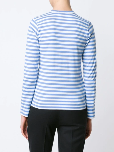 Comme Des Garçons Play Striped Heart Patch Long Sleeve T-shirt In Blue