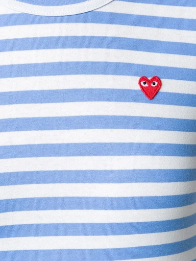 Comme Des Garçons Play Striped Heart Patch Long Sleeve T-shirt In Blue