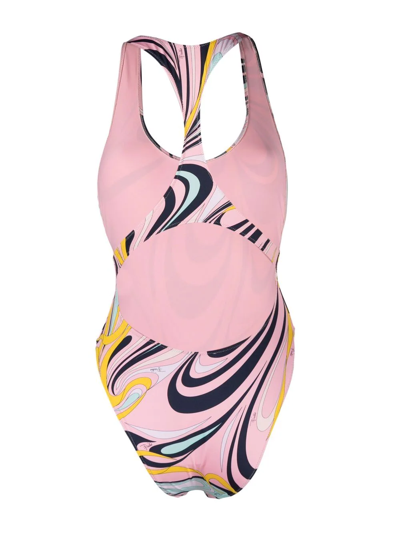 Shop Emilio Pucci Onde-print Swimsuit In Pink