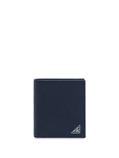 Shop Prada Logo Plaque Bi-fold Wallet In Blue