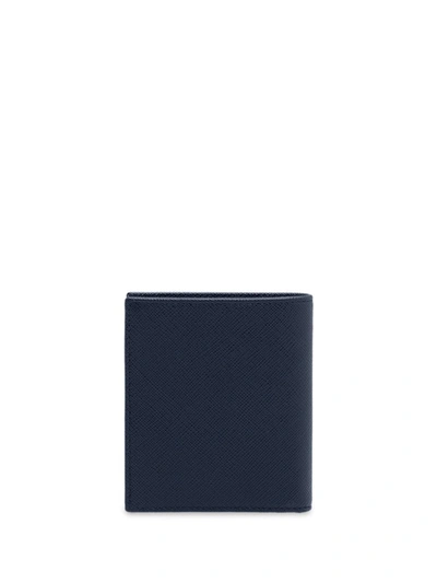 Shop Prada Logo Plaque Bi-fold Wallet In Blue