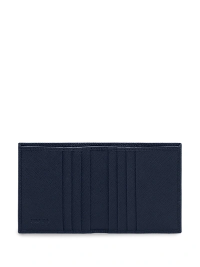 Prada Logo Plaque Bi-fold Wallet In Blue
