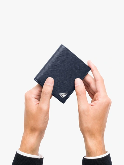 Prada Logo Plaque Bi-fold Wallet In Blue