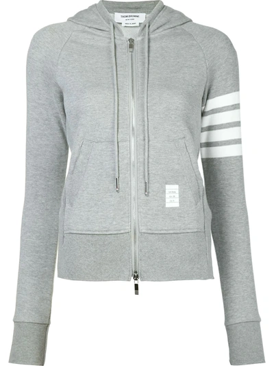 Shop Thom Browne 4-bar Striped Cotton Hoodie In Grey