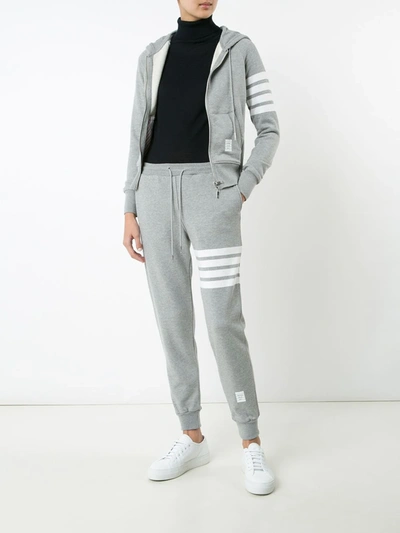 Shop Thom Browne 4-bar Striped Cotton Hoodie In Grey