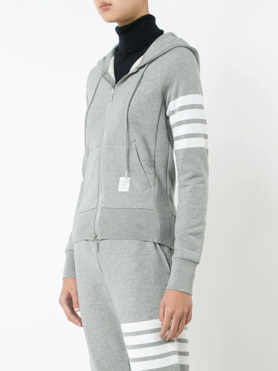 Shop Thom Browne 4-bar Striped Cotton Hoodie In Grey