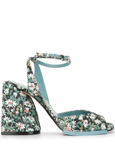 Shop N°21 Daisy-print Block-heel Sandals In Green