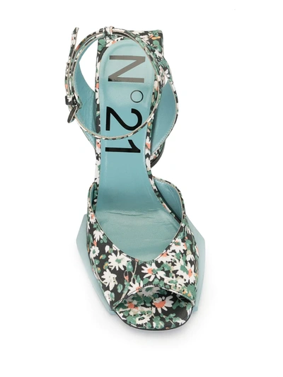 Shop N°21 Daisy-print Block-heel Sandals In Green