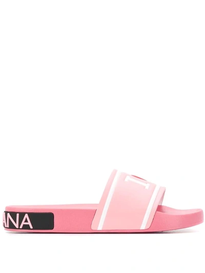 Shop Dolce & Gabbana Logo Slides In Pink