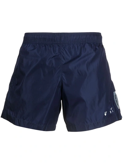 Shop Off-white Logo-print Crinkled Swim Shorts In Blue