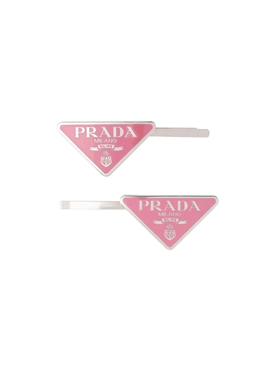 Shop Prada Logo-plaque Hair Slides In Pink