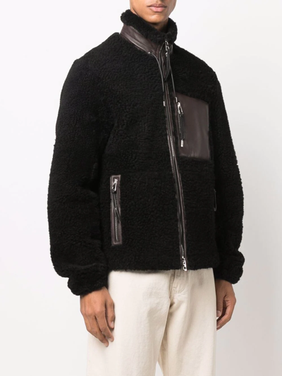 Shop Loewe Funnel Neck Shearling Jacket In Schwarz