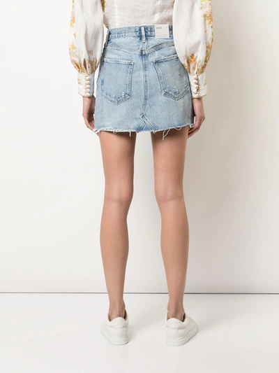 Shop Agolde Frayed Denim Skirt In Blue