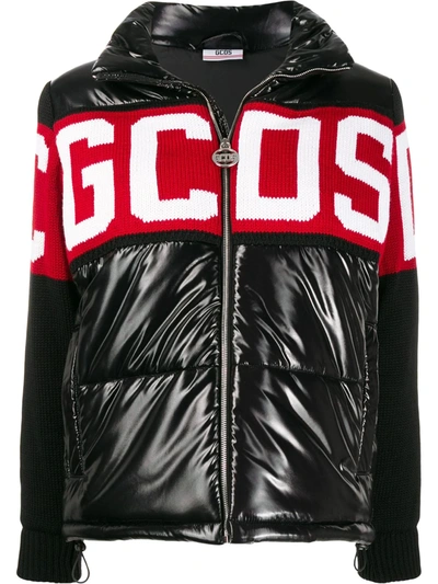 Shop Gcds Logo Knit Puffer Jacket In Black
